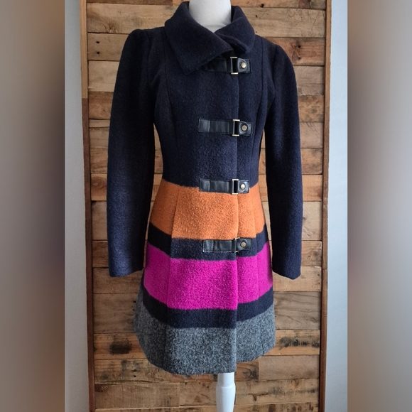 Plenty By Tracy Reese Dusken Wool Funnel Neck Coat Anthropologie Colorblock Sz M - Picture 9 of 16